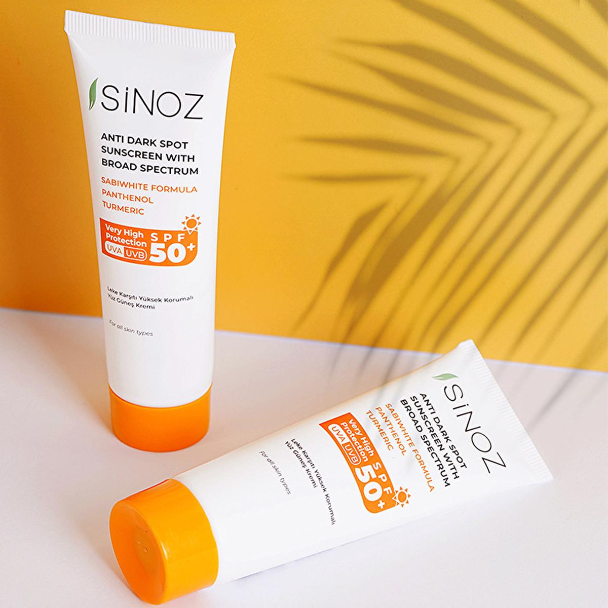 Sinoz SPF 50+ Anti-Spot Facial Sunscreen: Broad Spectrum Protection, Non-Greasy, Moisturizing - Perfect for All Skin Types, Prevents Sun Damage by Beauty Care Bag