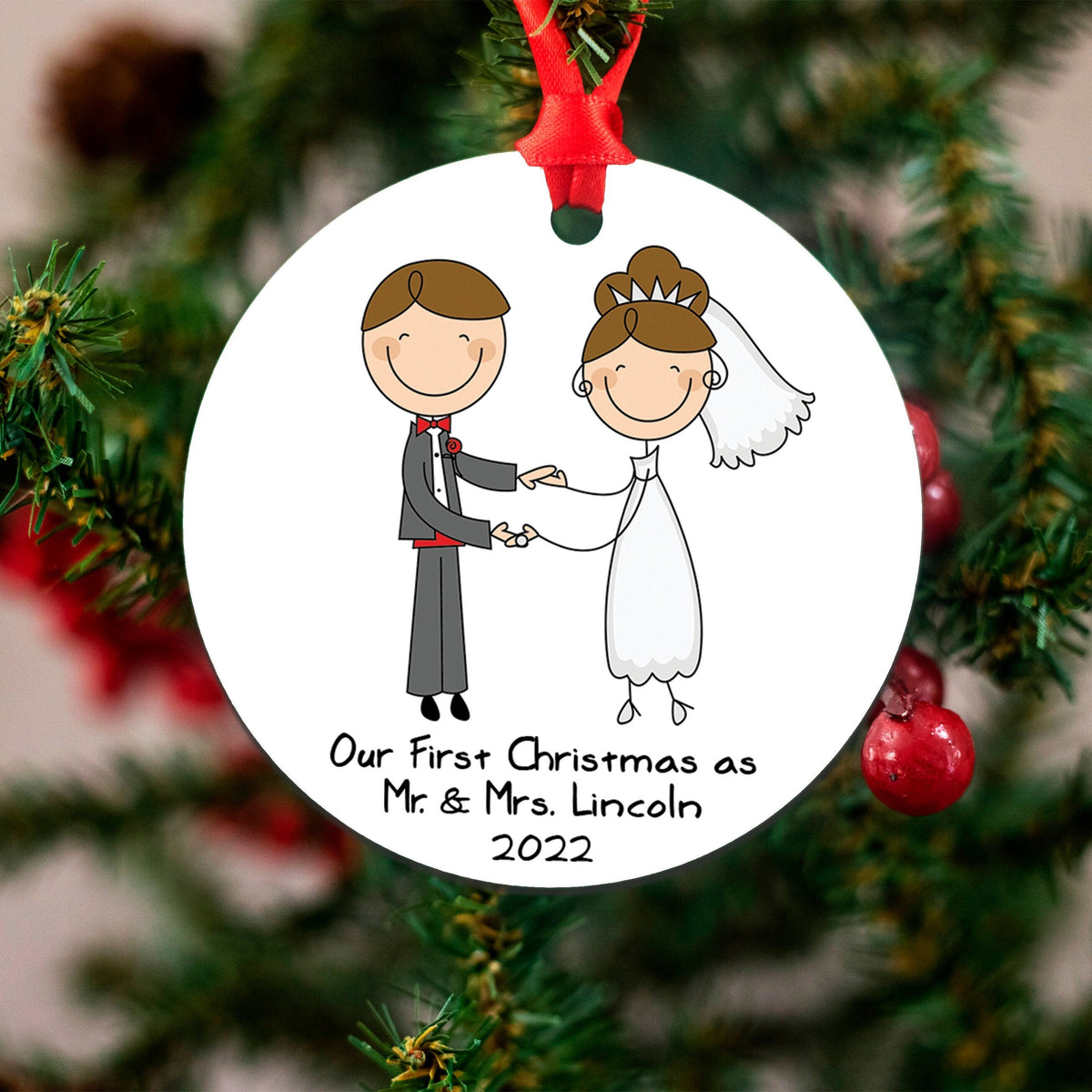 Personalized Wedding Ornament - Custom Wedding Keepsake | Newlywed Christmas Gift by Joyful Moose