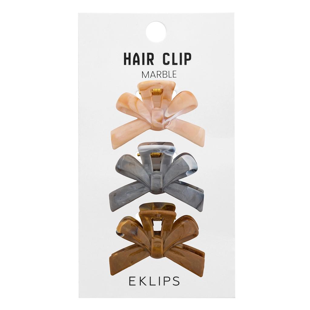 Eklips 3-Piece Marble Ribbon Hair Clips Set by Beauty Care Bag