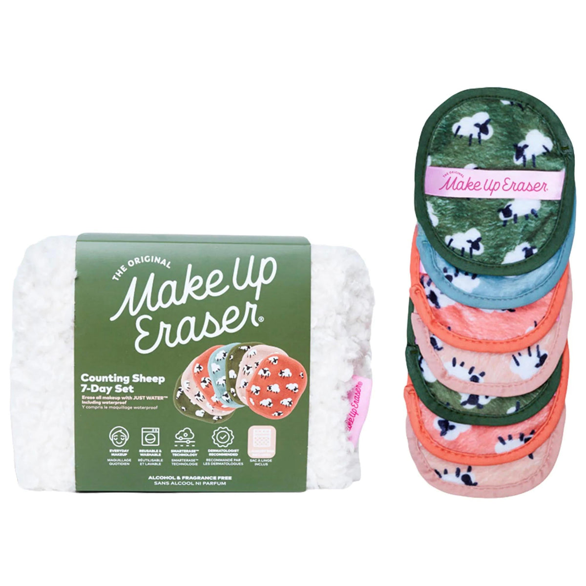 Counting Sheep 7-Piece MakeUp Eraser Makeup Remover Cloth Set - Gentle, Reusable, Eco-Friendly Makeup Removal for Sensitive Skin by Beauty Care Bag
