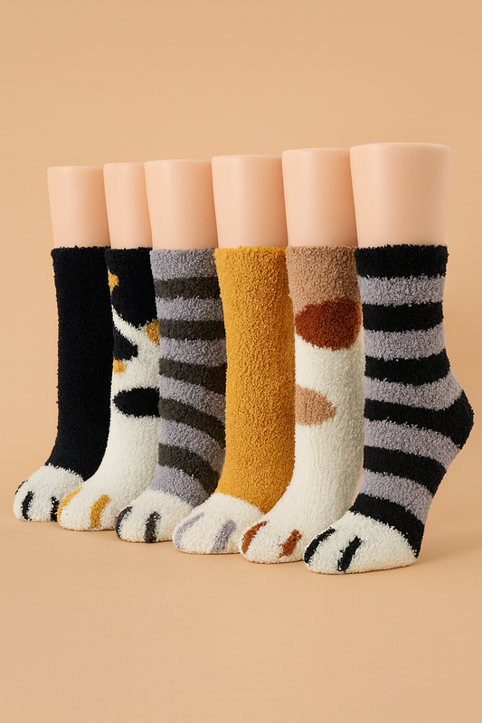 6-Pack Women’s Fuzzy Cozy Animal Slipper Socks by Breevar