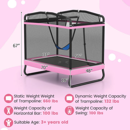 6 ft rectangle kids trampoline with swing and horizontal bar by GBruno Store, view 7