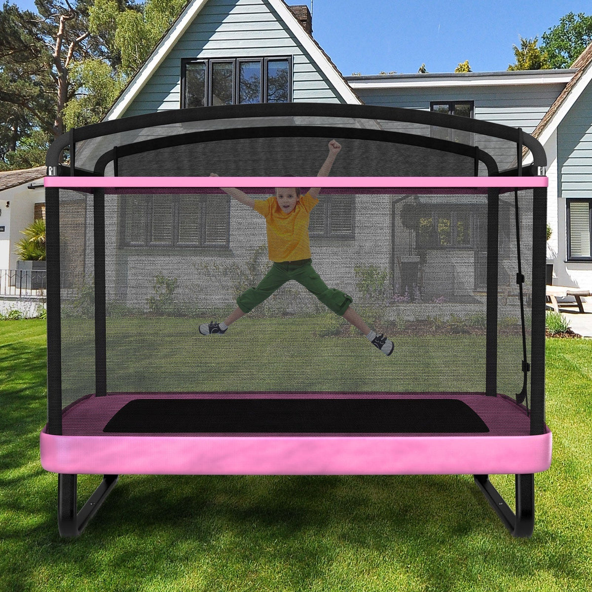 6 ft rectangle kids trampoline with swing and horizontal bar by GBruno Store