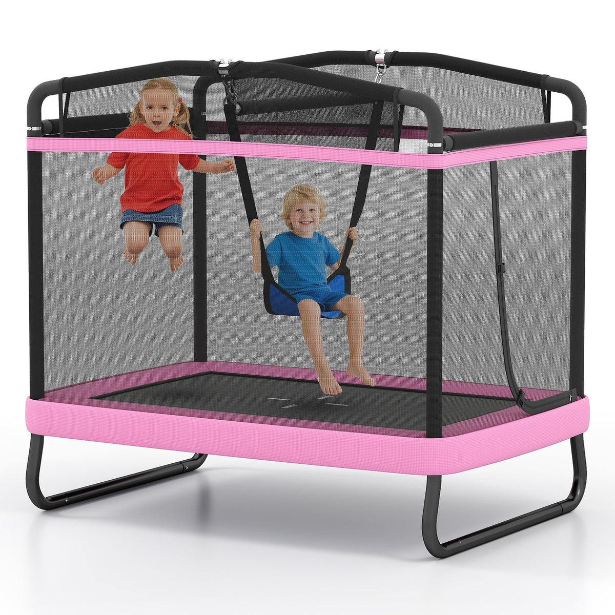 6 ft rectangle kids trampoline with swing and horizontal bar by GBruno Store, view 5