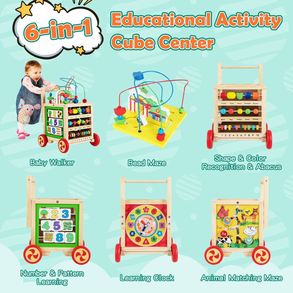 6-In-1 Developmental Learning Educational Toy with Bead MazeTorqelo.com