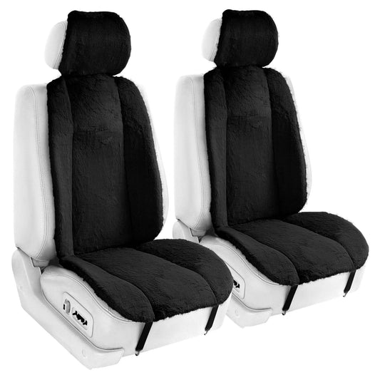 Doe16 black faux rabbit fur car seat cushion set, view 2