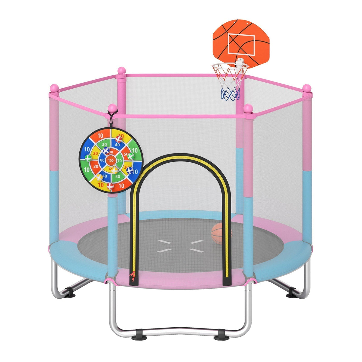 60-inch macaron toddler trampoline with basketball hoop by GBruno Store, view 4