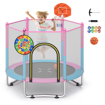 60-inch macaron toddler trampoline with basketball hoop by GBruno Store, view 3