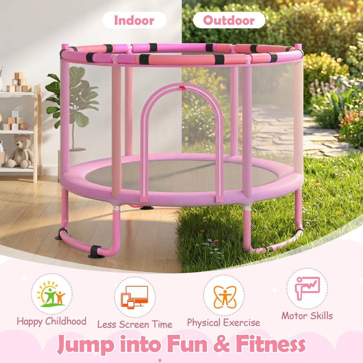 60-inch 6-in-1 kids trampoline play set with gym bar and swing by GBruno Store, view 8