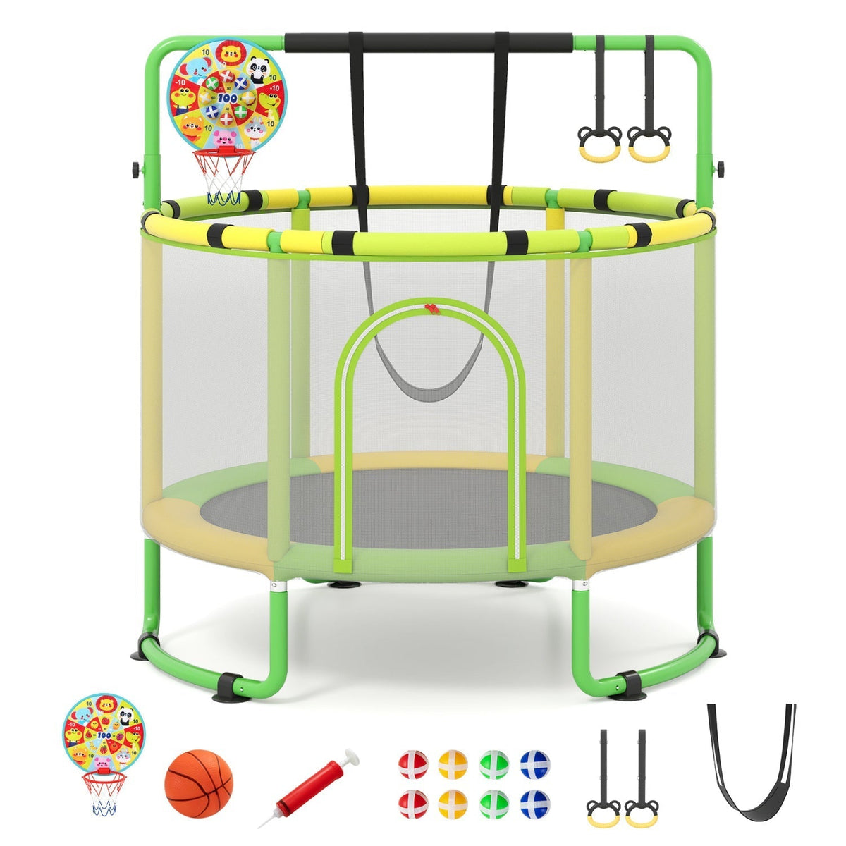 60-inch 6-in-1 kids trampoline play set with gym bar and swing by GBruno Store, view 18