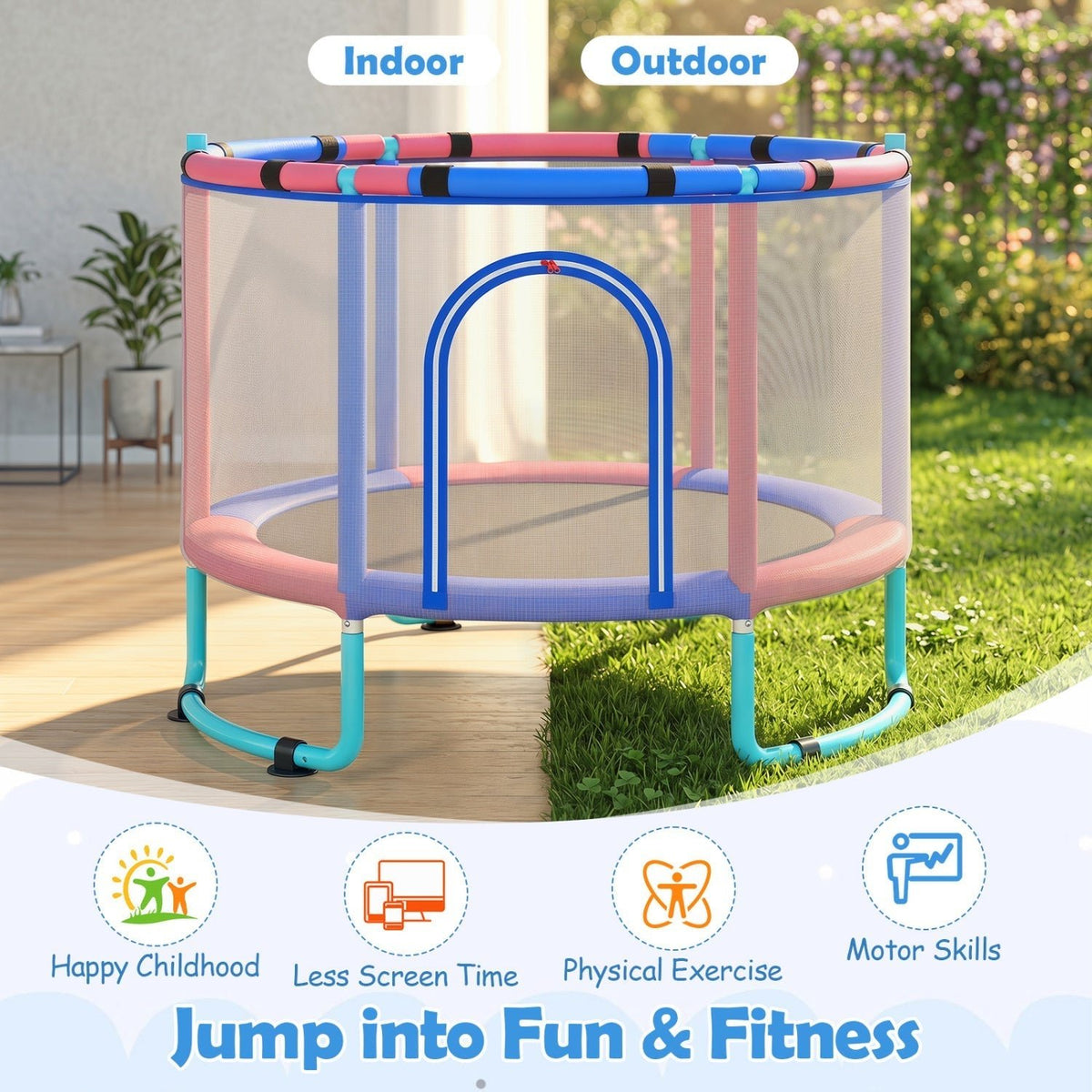 60-inch kids trampoline with adjustable gymnastics bar by GBruno Store, view 16