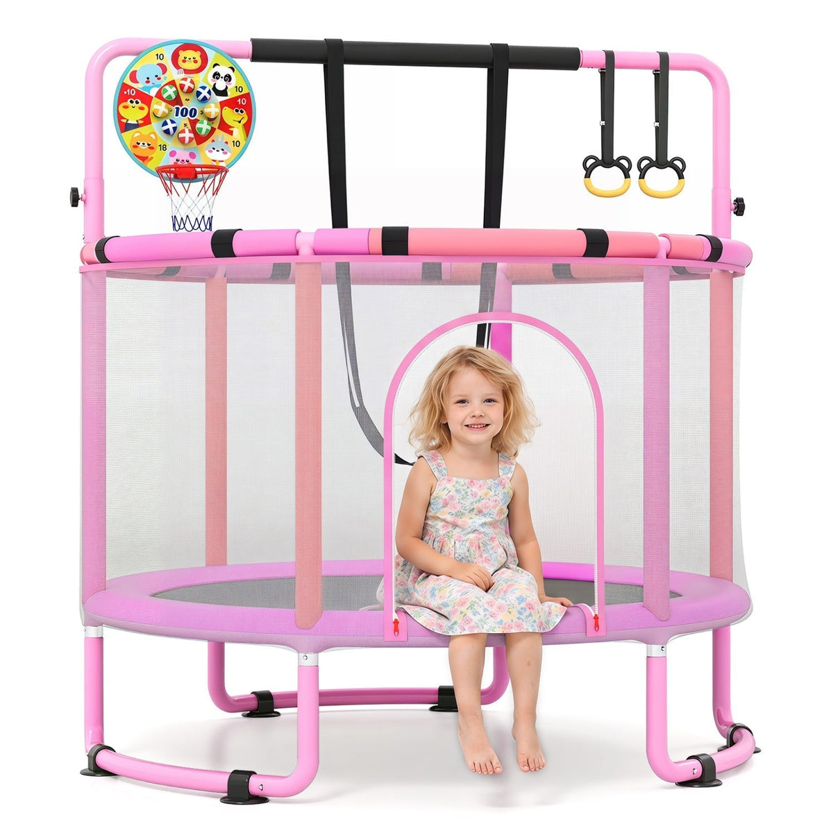 60-inch 6-in-1 kids trampoline play set with gym bar and swing by GBruno Store, view 2