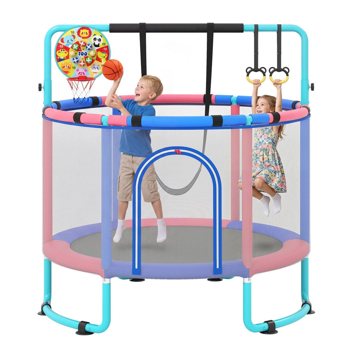 60-inch 6-in-1 kids trampoline play set with gym bar and swing by GBruno Store, view 10