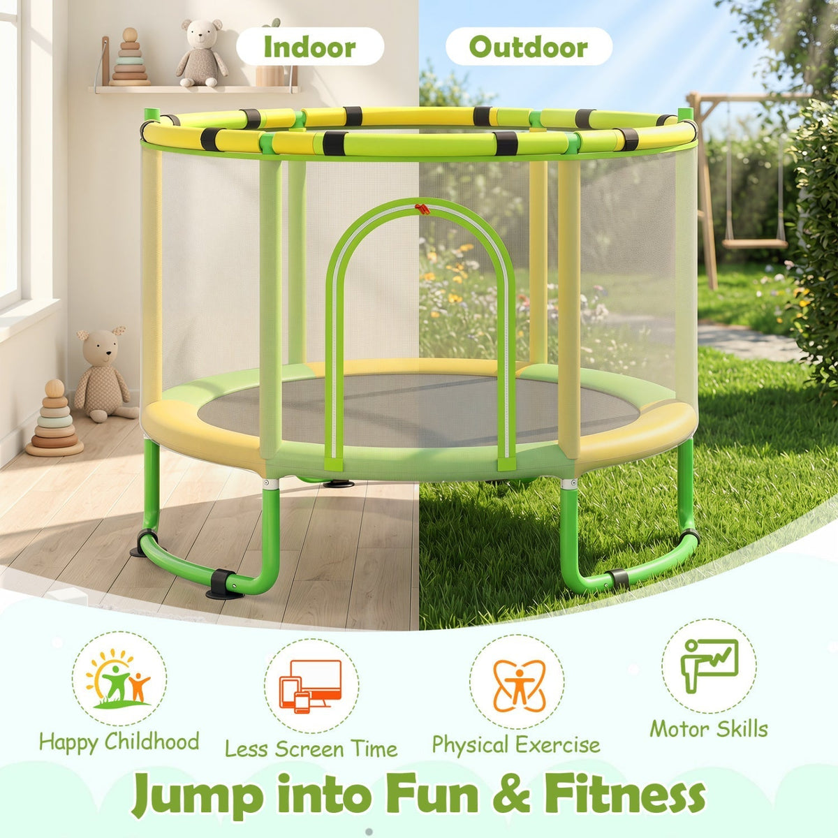 60-inch 6-in-1 kids trampoline play set with gym bar and swing by GBruno Store, view 24
