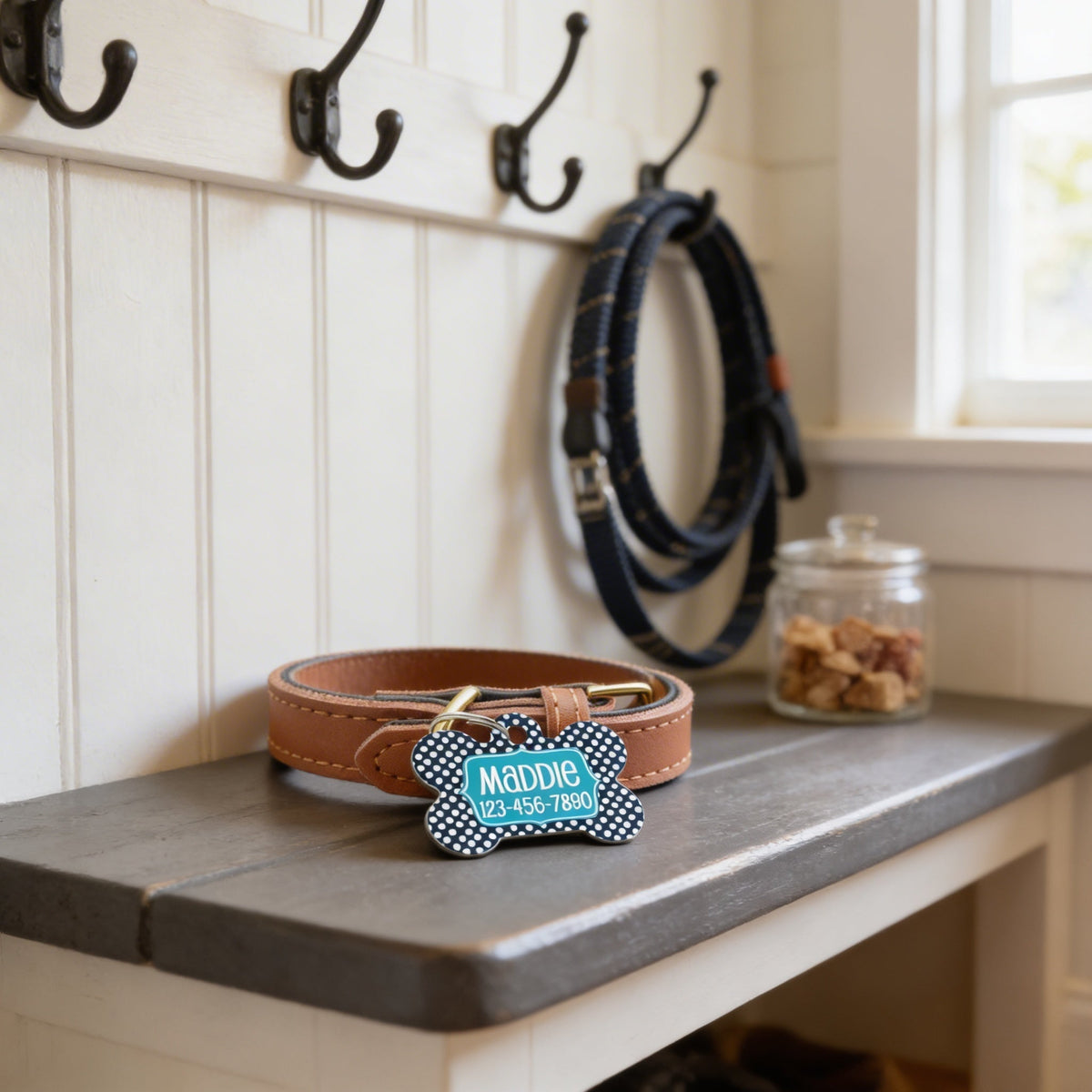 Personalized Pet Id Tag - Custom Dog Tag - Navy Turquoise Big Dots by Joyful Moose