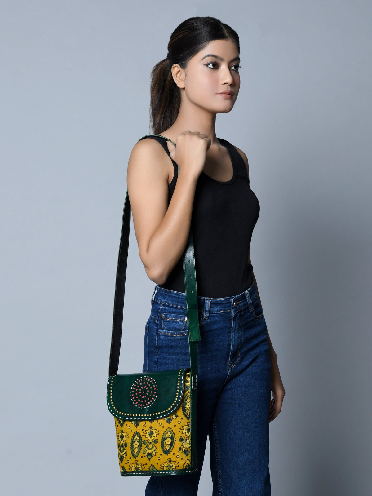 Vibrant Heritage Ajrakh Satchel by Classy Leather Bags