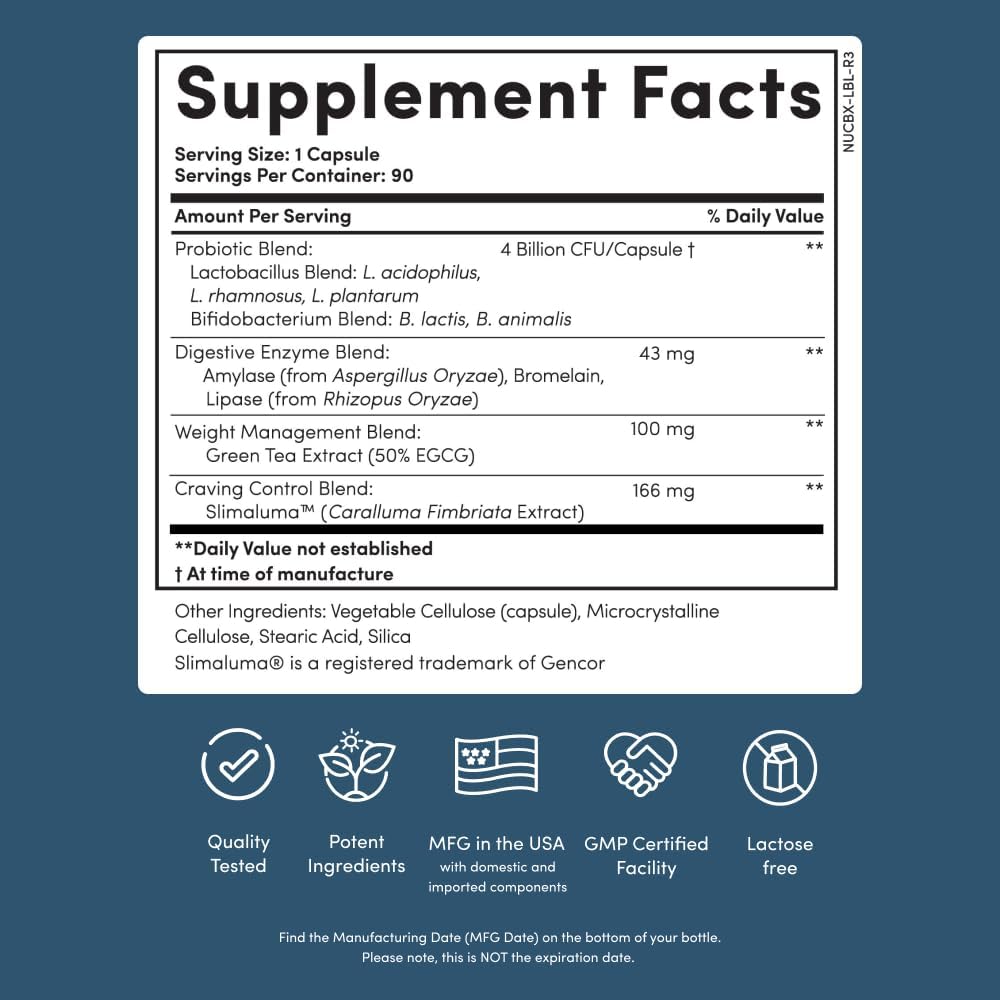 Nucific Bio-X4 4-in-1 Weight Management Probiotic – 90 Capsules | Daily Digestive & Wellness Support by Shahmori