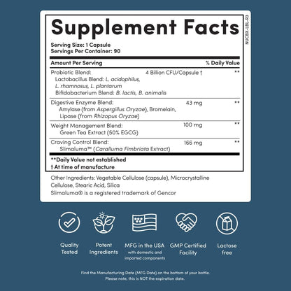 Nucific Bio-X4 4-in-1 Weight Management Probiotic – 90 Capsules | Daily Digestive & Wellness Support by Shahmori