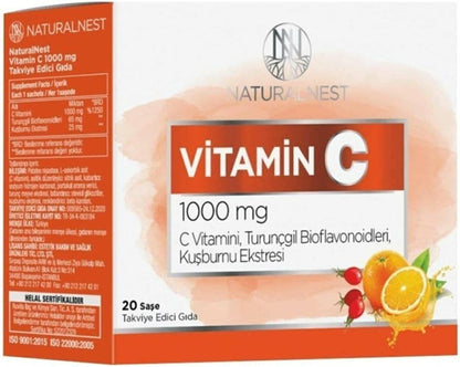 Naturalnest Vitamin C Supplement 100mg 20 Sachets - Natural Immune System Support by Beauty Care Bag