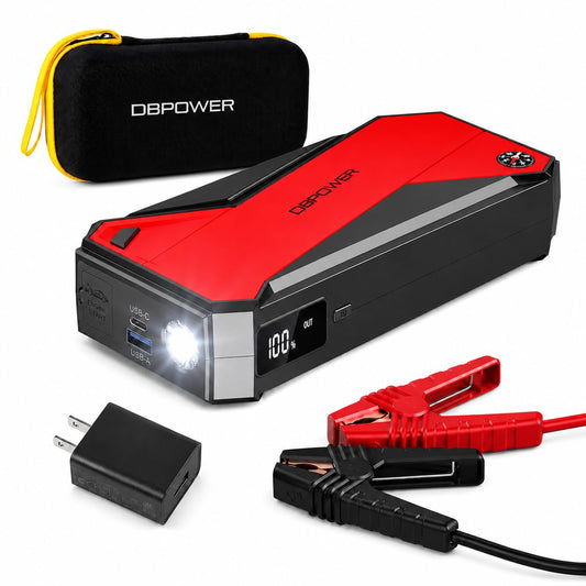 DBPOWER Peak 3000A 18000mAh Portable Car Jump Starter (up to 8.0L Gas, 6.0L Diesel Engine) Battery Booster with Smart Charging Port, Compass, LCD Screen and LED Light (Black/Red) by EasyOptionXY