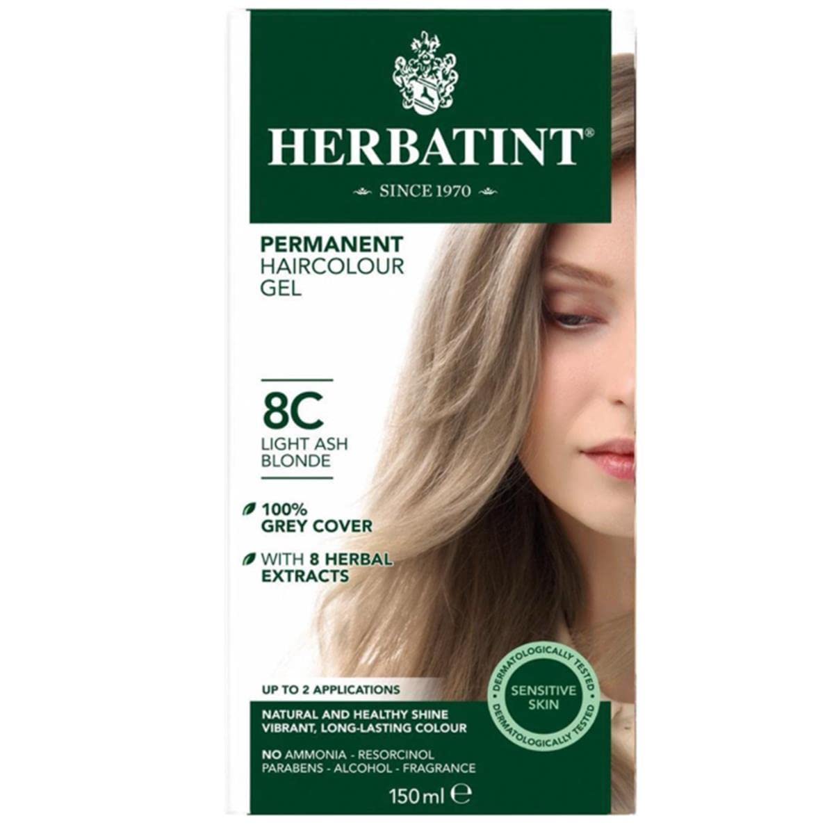 Herbatint Hair Dye - Natural Light Ash Blonde Color, Ammonia-Free, Paraben-Free, Herbal Hair Color for Gray Coverage, 8C by Beauty Care Bag