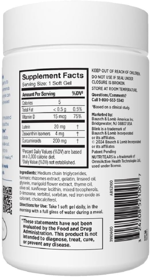 BLINK Nutritears Supplement for Dry Eyes, 50 Softgels by Shahmori