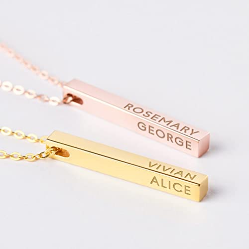 Personalized Mother Necklace, 4 Side Bar Necklace, Kids Names Necklace by Green Millie