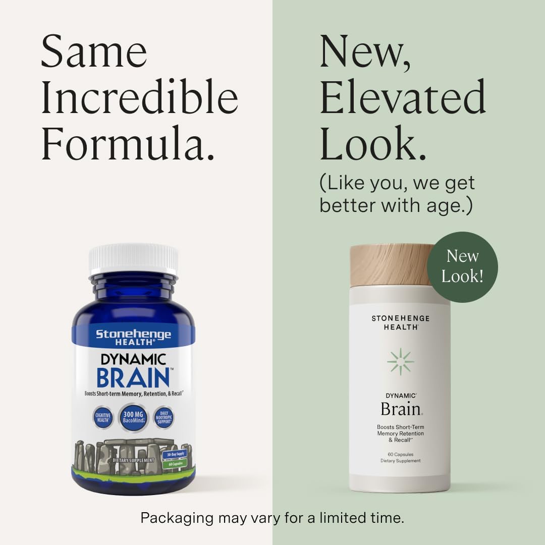 Stonehenge Health Dynamic Brain Supplement – New Formula with BacoMind for Memory Acquisition, Retention, & Recall with 40 Unique Nootropic: Choline, Phosphatidylserine, and Huperzine A by Shahmori