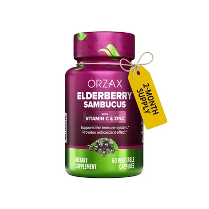 Orzax Immune Support Dietary Supplement Syrup - Sambucus Nigra, Vitamin C, Zinc for Kids & Adults by Beauty Care Bag