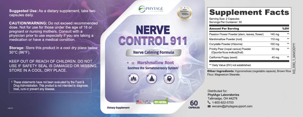 Nerve Control 911 - Natural Plant Based Nerve Health Supplement by Shahmori