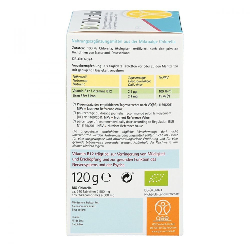 Bio-Chlorella 240 Tablet Dietary Supplement - 500mg Organic Chlorella Powder per Tablet by Beauty Care Bag