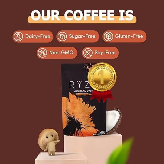 RYZE SUPERFOODS Mushroom Medium Roast Coffee Starter Kit, USDA Organic Instant Coffee with 6 Adaptogenic Mushrooms and for Energy, Focus, Digestion, Immunity with Lions Mane & Turkey Tail 30 Serving by KARONDA RENE LEWIS