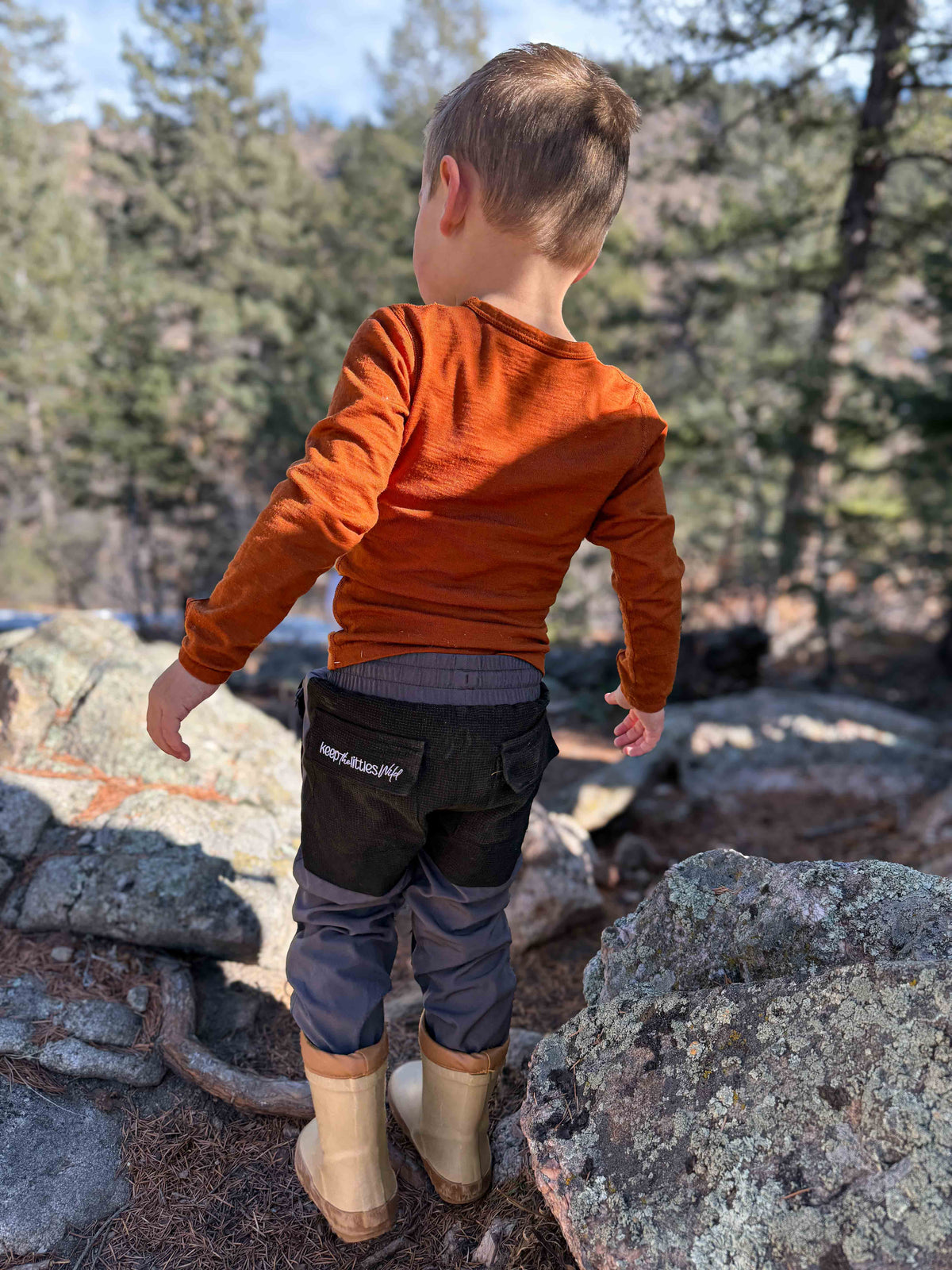 Hiking pants- water resistant grey by Keep the Littles Wild