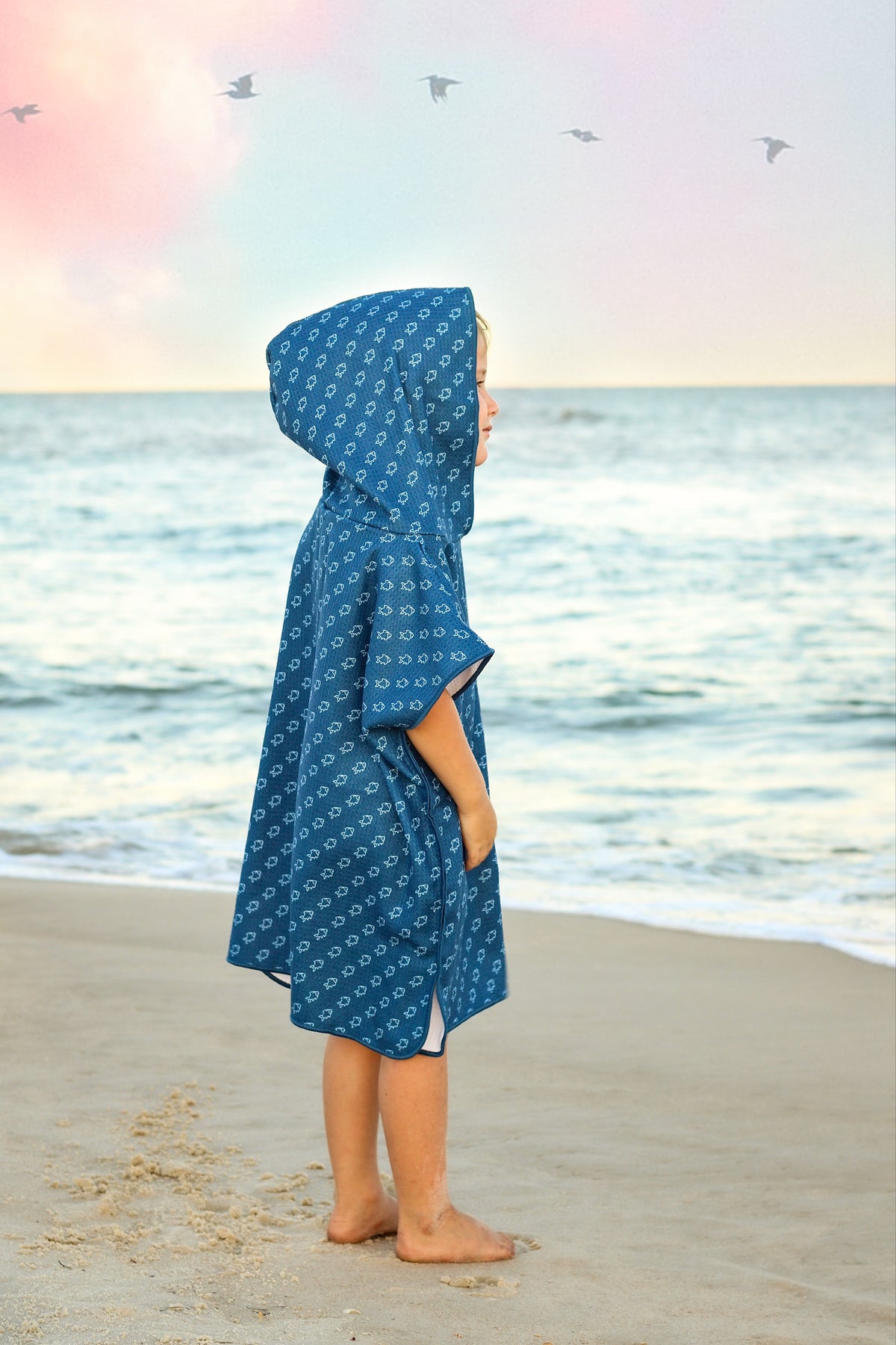 Microfiber blue fish waffle wearable towel by Keep the Littles Wild