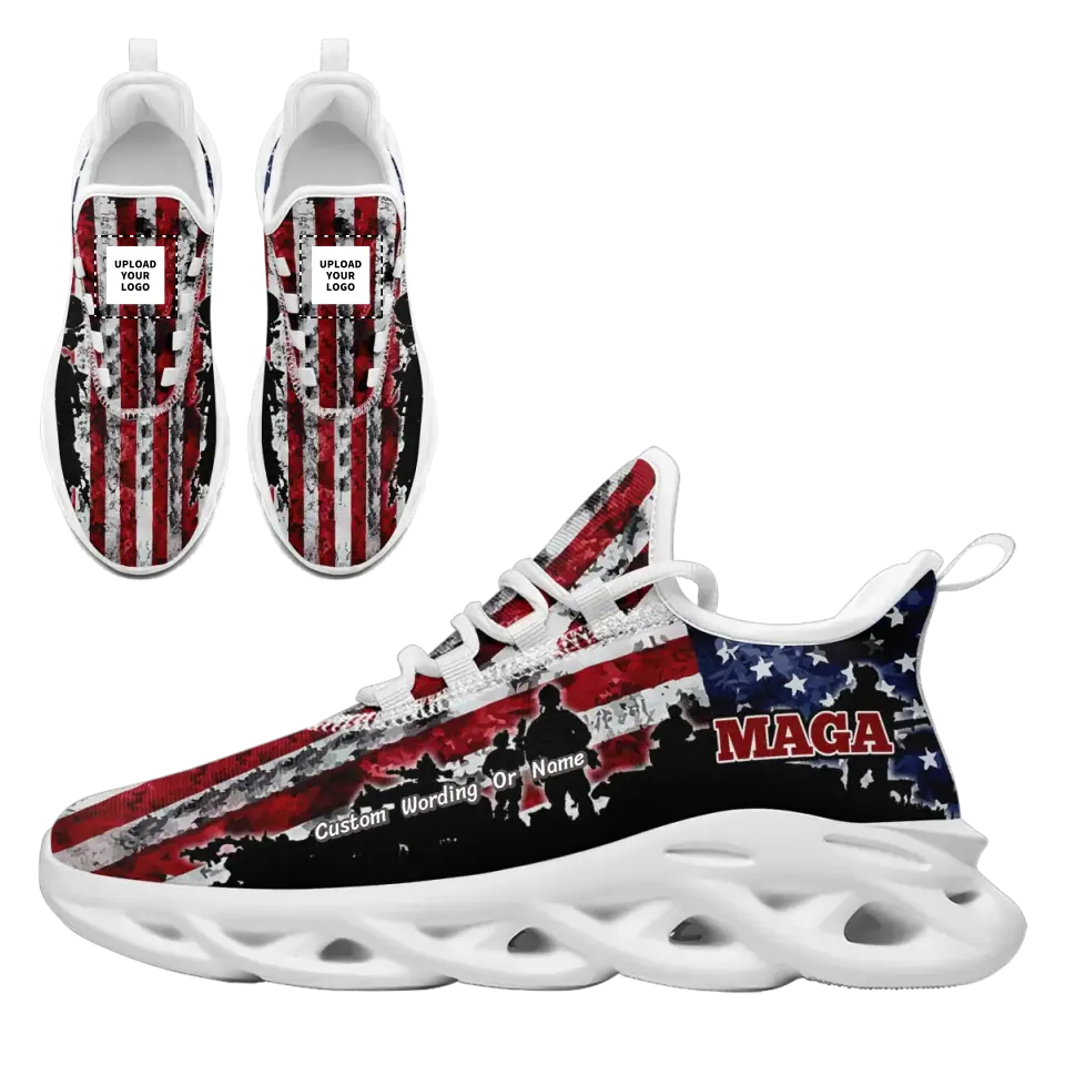 Personalized America Flag Sneakers, Custom MAGA Patriotic Shoes, Comfortable Running Shoes by PatriotiCustom