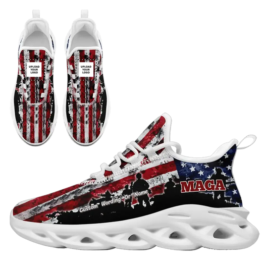 Personalized America Flag Sneakers, Custom MAGA Patriotic Shoes, Comfortable Running Shoes by PatriotiCustom