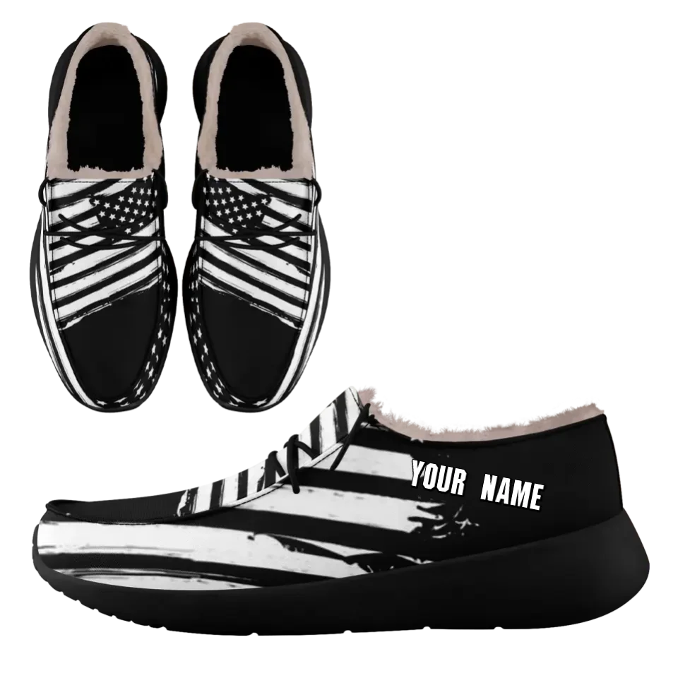 Personalized USA Flag Sneakers, Custom Stars and Stripes Loafer Shoes, Fur Lining Shoe, Pride in Comfort,FN042-24020304-3b by PatriotiCustom