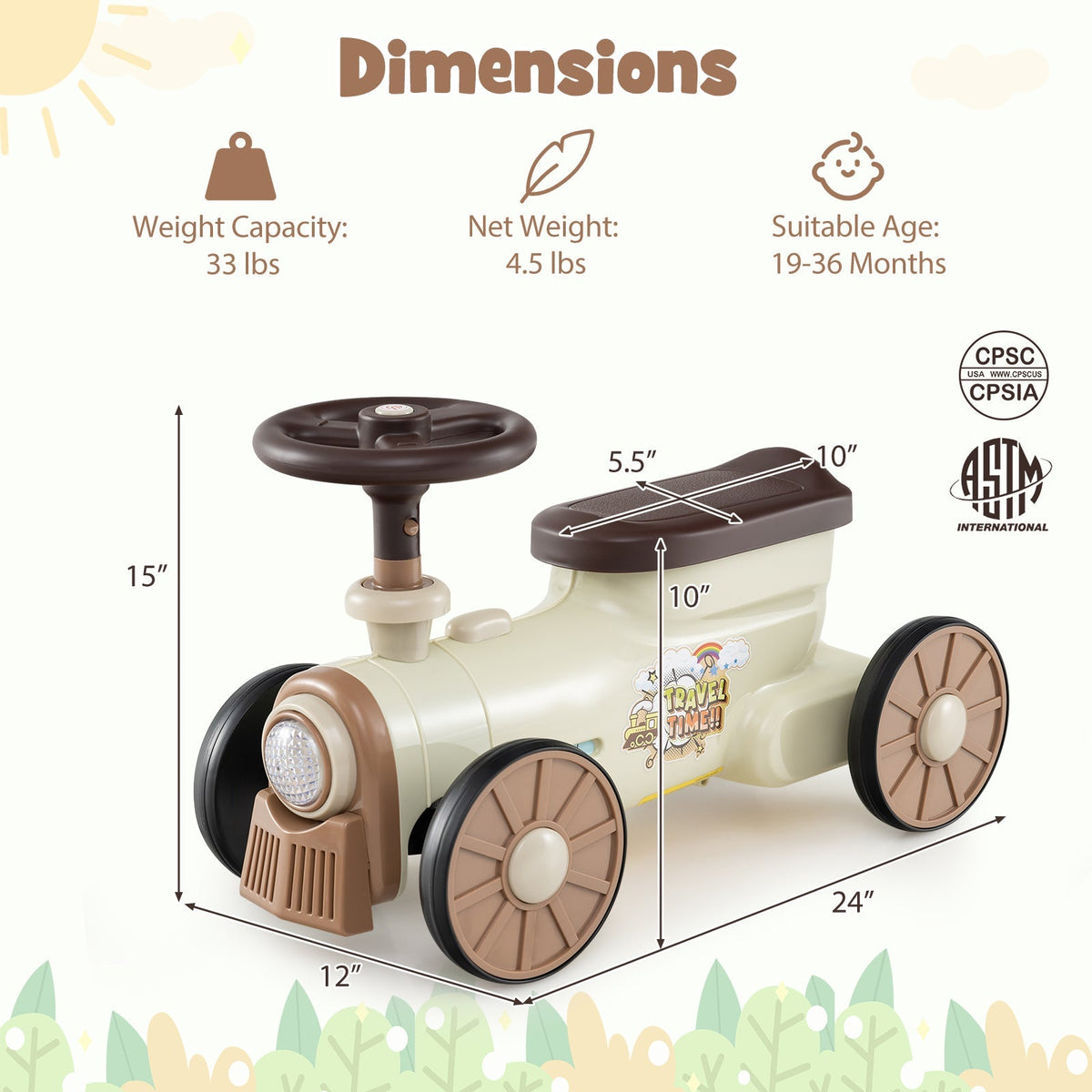 Ride on Toy with Steering Wheel and Train Whistle Sound Button by GBruno Store