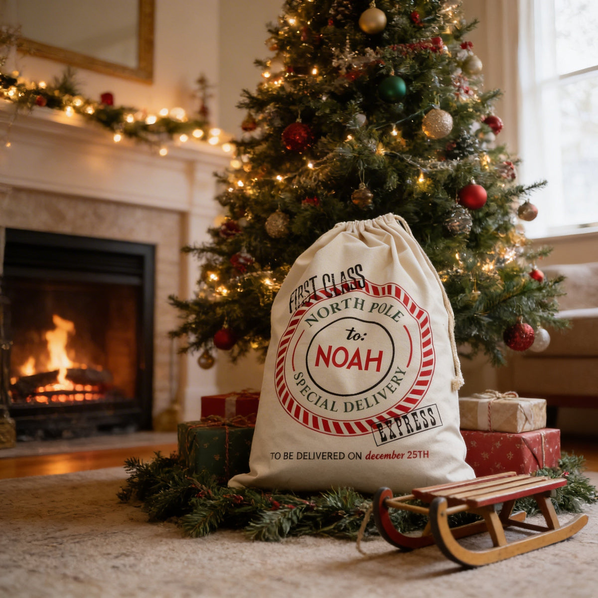 Santa Bag - Personalized Santa Bags - Custom Santa Bag by Joyful Moose