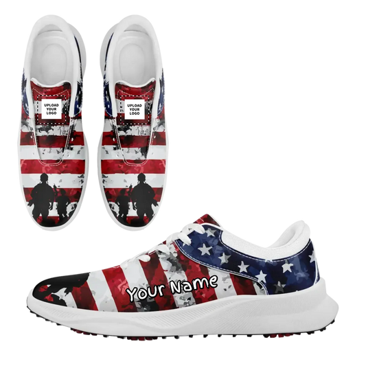 Personalized US Flag Sneakers, Custom Patriotic Shoes, Premium Golf Shoes by PatriotiCustom