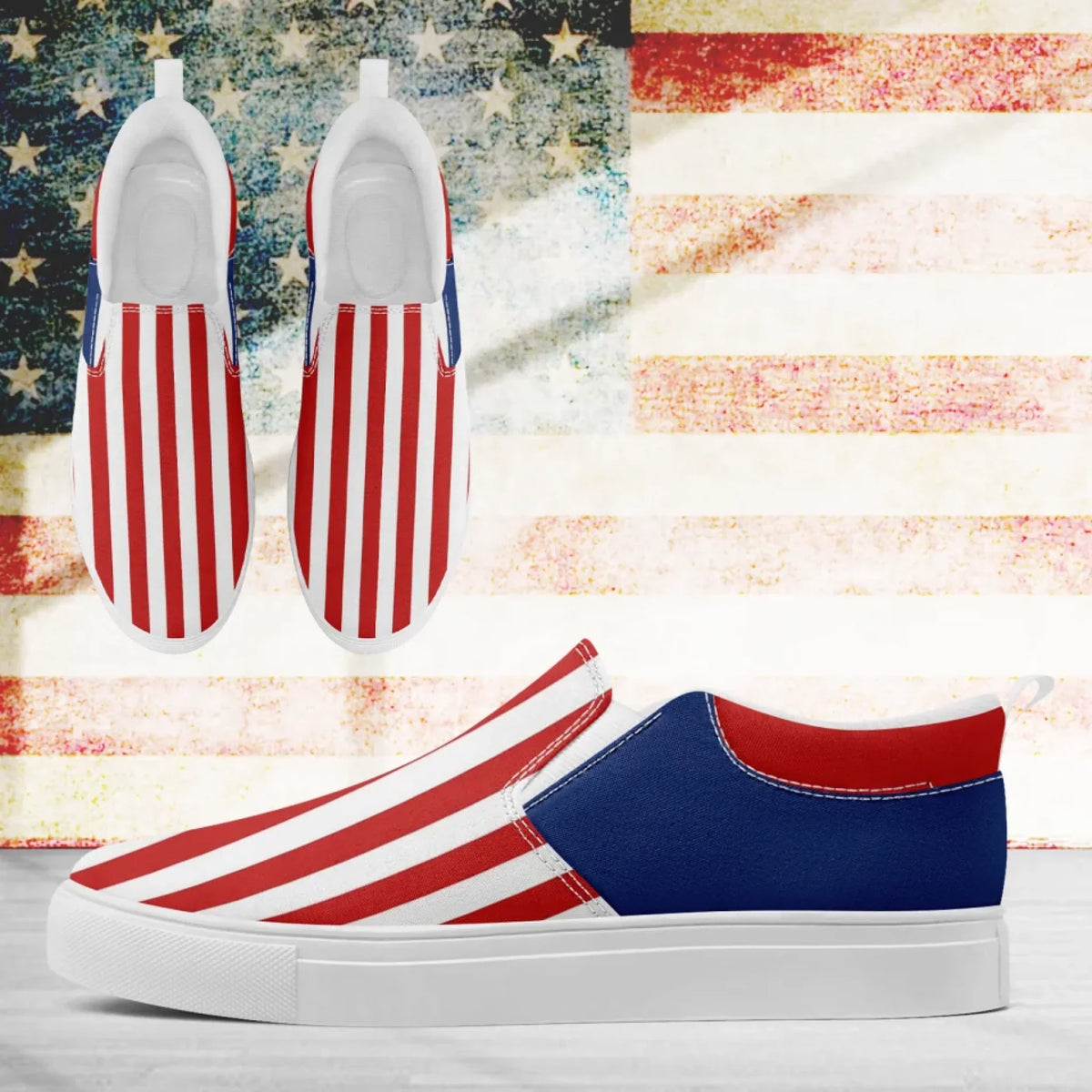 Personalized America Flag Sneakers, Custom Patriotic Slip On Shoes, Pride Unisex Canvas Shoes by PatriotiCustom