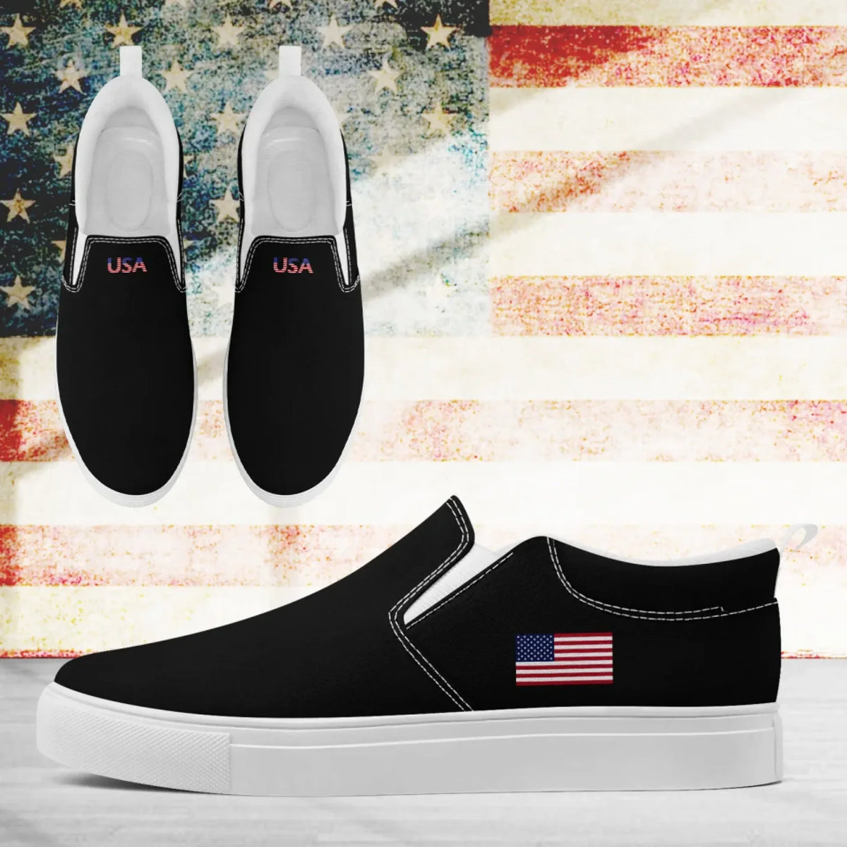Personalized Patriotic Sneakers, Custom America Flag Shoes, Canvas Slip On Shoes by PatriotiCustom
