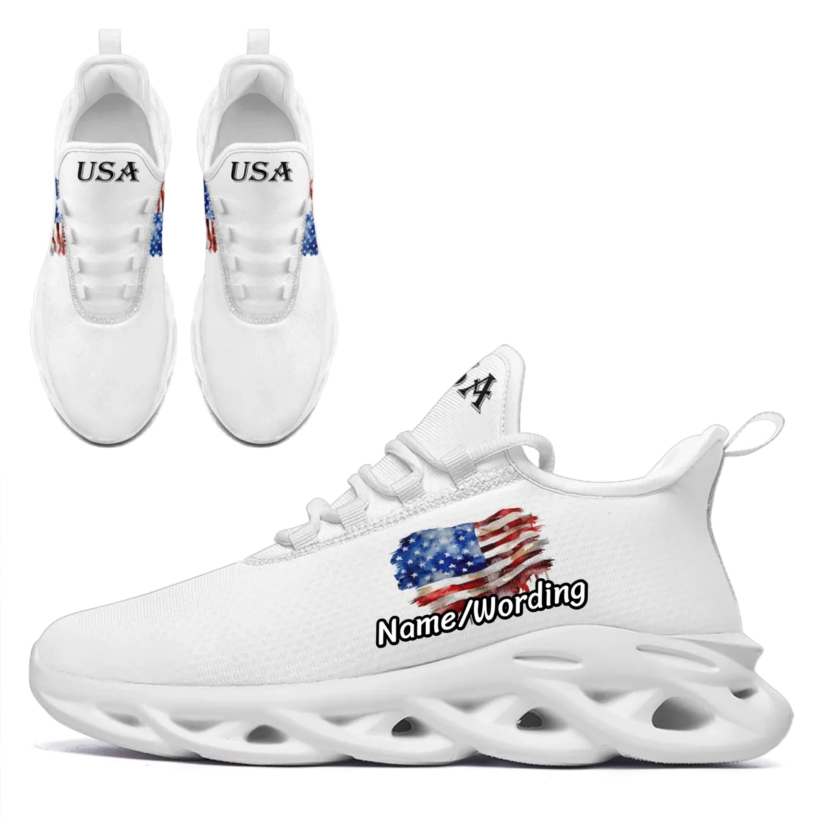 Personalized America Flag Sneakers, Custom Breathable Patriotic Shoes, Unisex Lace Up Shoes by PatriotiCustom