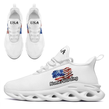Personalized America Flag Sneakers, Custom Breathable Patriotic Shoes, Unisex Lace Up Shoes by PatriotiCustom
