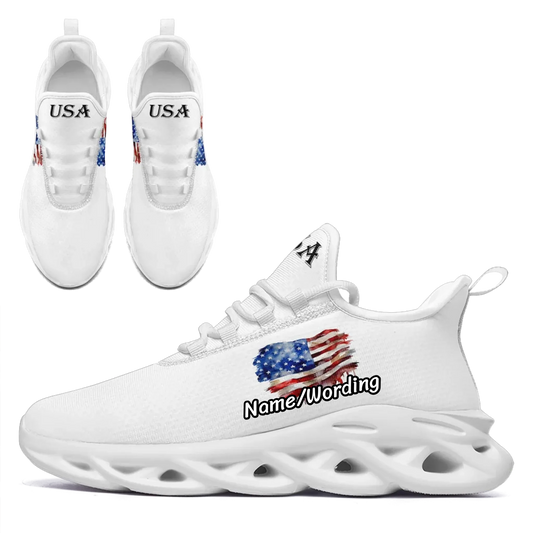 Personalized America Flag Sneakers, Custom Breathable Patriotic Shoes, Unisex Lace Up Shoes by PatriotiCustom
