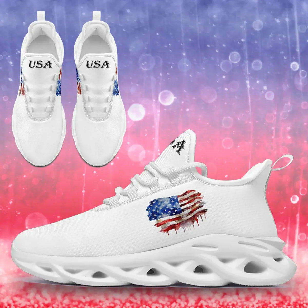 Personalized America Flag Sneakers, Custom Breathable Patriotic Shoes, Unisex Lace Up Shoes by PatriotiCustom