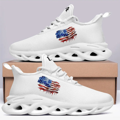 Personalized America Flag Sneakers, Custom Breathable Patriotic Shoes, Unisex Lace Up Shoes by PatriotiCustom
