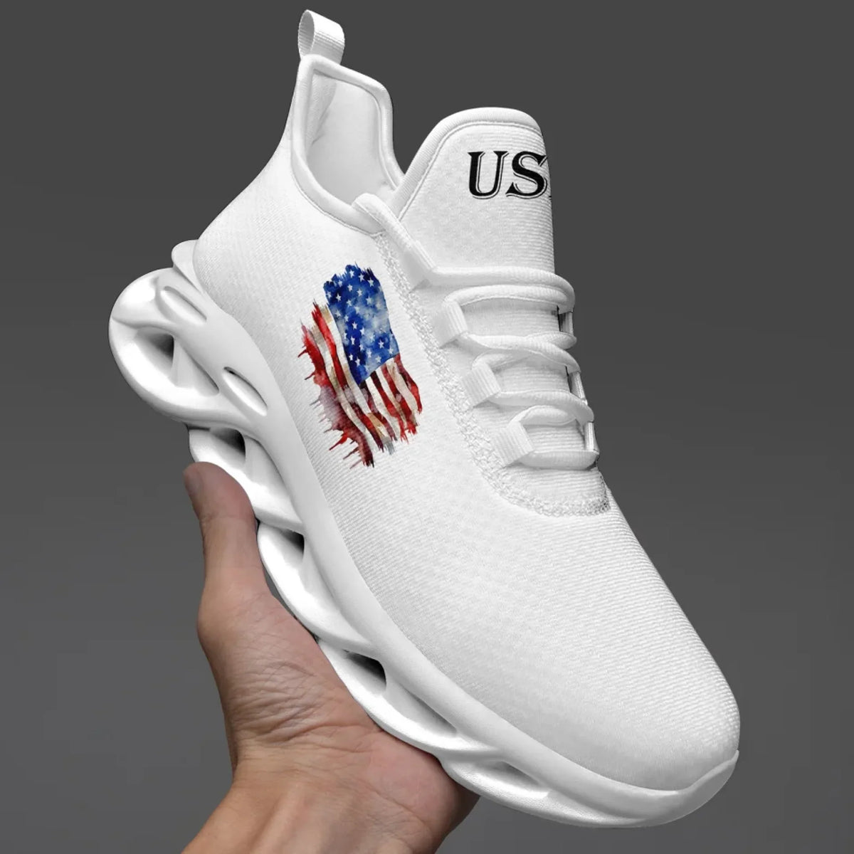 Personalized America Flag Sneakers, Custom Breathable Patriotic Shoes, Unisex Lace Up Shoes by PatriotiCustom
