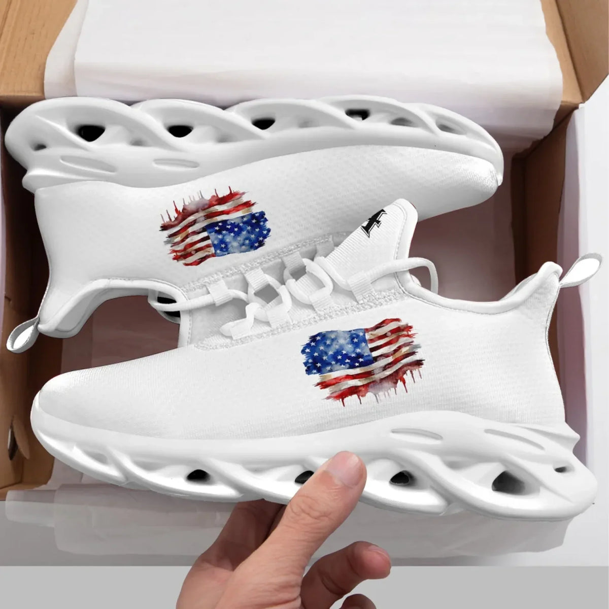 Personalized America Flag Sneakers, Custom Breathable Patriotic Shoes, Unisex Lace Up Shoes by PatriotiCustom