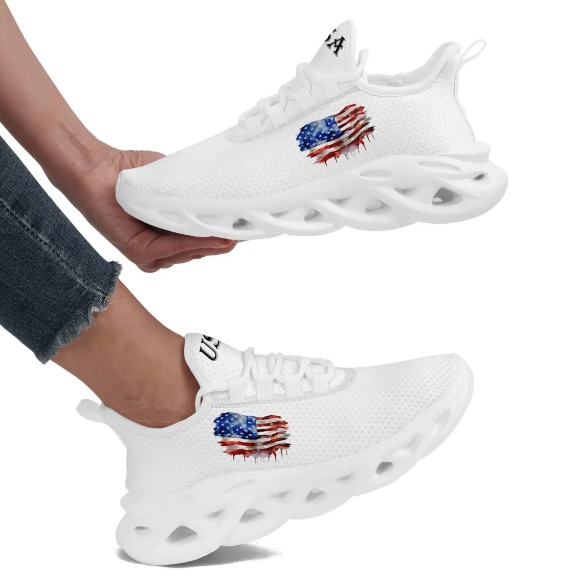 Personalized America Flag Sneakers, Custom Breathable Patriotic Shoes, Unisex Lace Up Shoes by PatriotiCustom